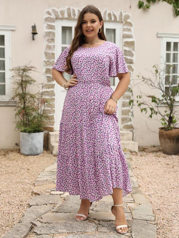  Women's Ditsy Floral Print Pocket Ruffle Hem Round Neck A Line Vintage Dress, Sundress Maxi Dress, Boho Clothes, Summer Clothes Women, Mean Girls Outfit, Dresses for Women, Boho Casual Comfort Butterfly Sleeve Long Summer Dresses 2024