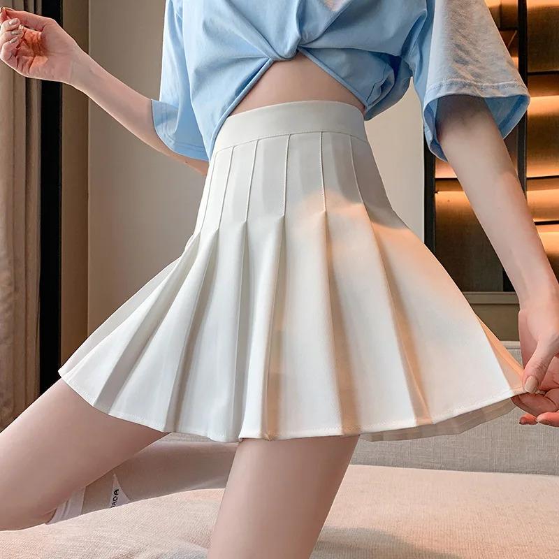 Girls Women High Waisted Pleated Skirt Plain A-line Mini Skirt Skater Tennis School Uniform Skirts Lining Shorts 2024