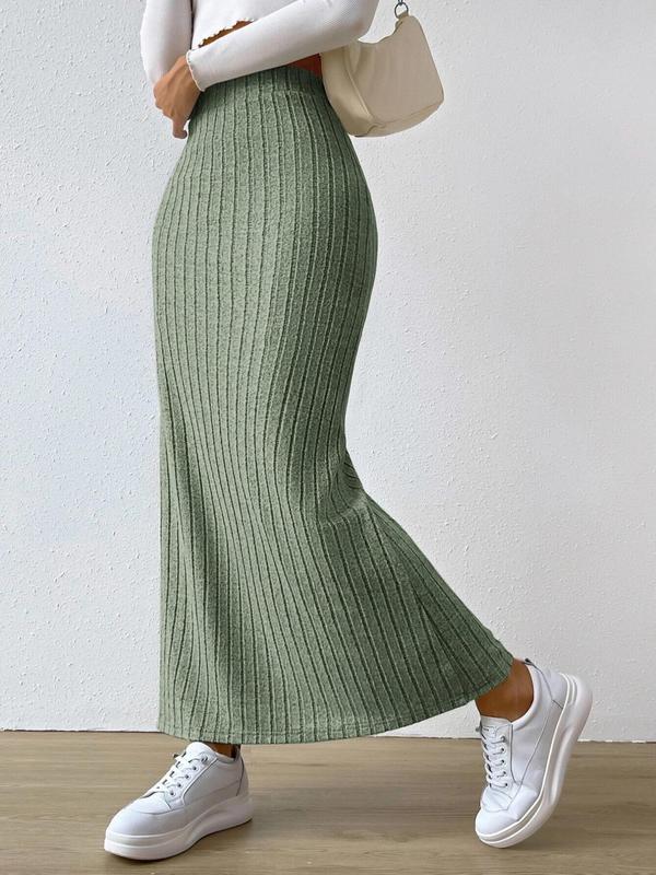 Women's Chic Minimalist Plain Split Thigh High Waist Bodycon Knitting Skirt, Lady Casual Comfy Long Skirt for Spring & Fall, Summer Skirts, Ladies Bottoms, Downtown Girl Clothes