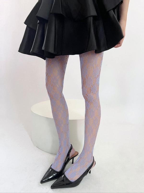 Women's Floral Lace Sheer Fishnet Tights, Y2k Style Hollow Out Pantyhose for Daily Wear, Ladies Stockings for All Seasons