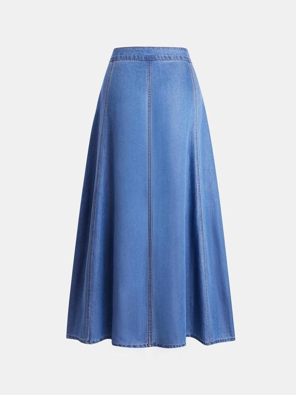 YOZY Christmas Deals, Button Front A Line Denim Skirt, Women's Casual Fashion, High Waist Long Skirt Versatile Bottoms, 2024 Women's Daily Wear for All Seasons, Christmas 2024 Trend, Fall & Winter Clothes