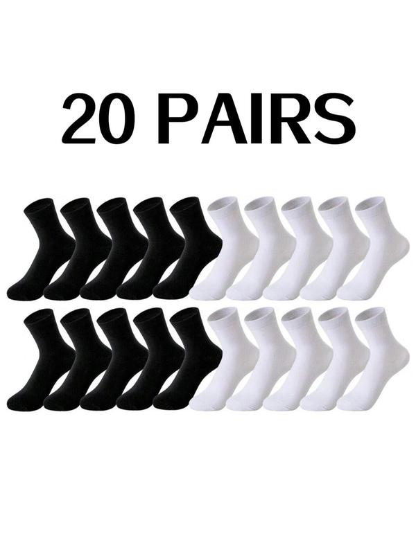 Women's 20 Pairs Solid Crew Socks, Casual Comfy Breathable Mid-calf Socks for Daily Wear, Multipack Knit Socks for All Seasons