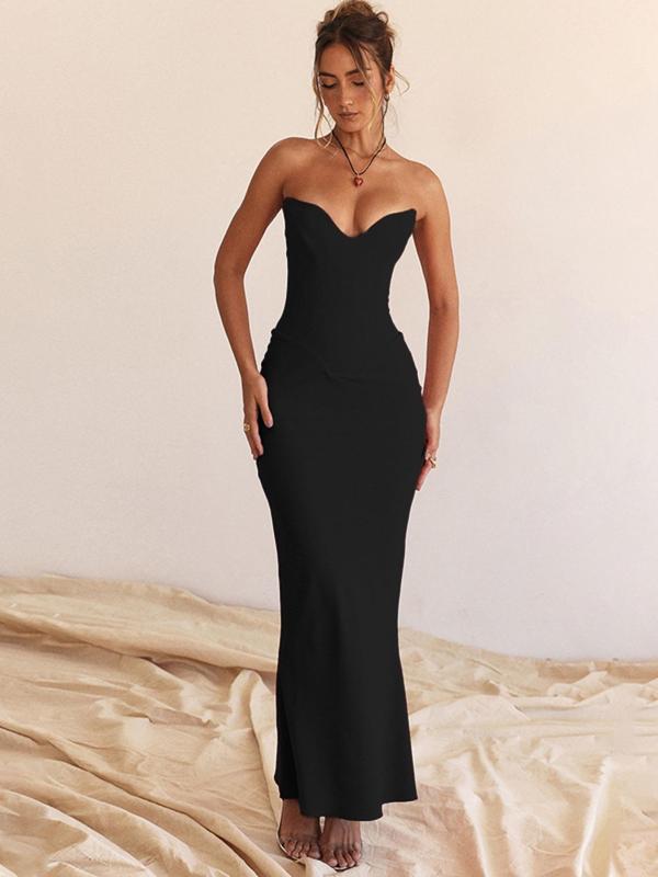 Women's Strapless Mermaid Evening Dress, Elegant Backless Split Hem Maxi Dress for Party & Banquet, Ladies' Clothes for All Seasons