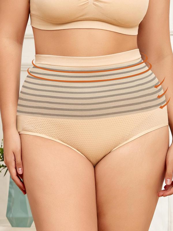 Plus Size Striped Print High Waist Shapewear Panty, Casual Tummy Control Butt Lifter Shapewear Bottoms, Plus Size Women's Clothing, Tummy Hiding Clothes, Women's Shapewear Clothes