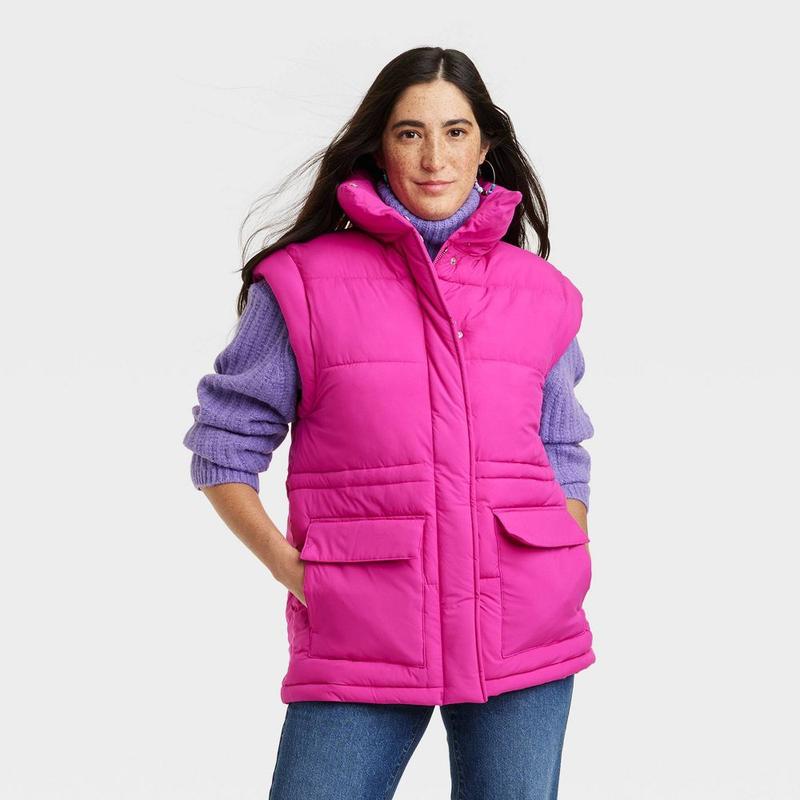 Universal Thread Women's Full Zipper Snap Quilted Puffer Vest Water-Resistant