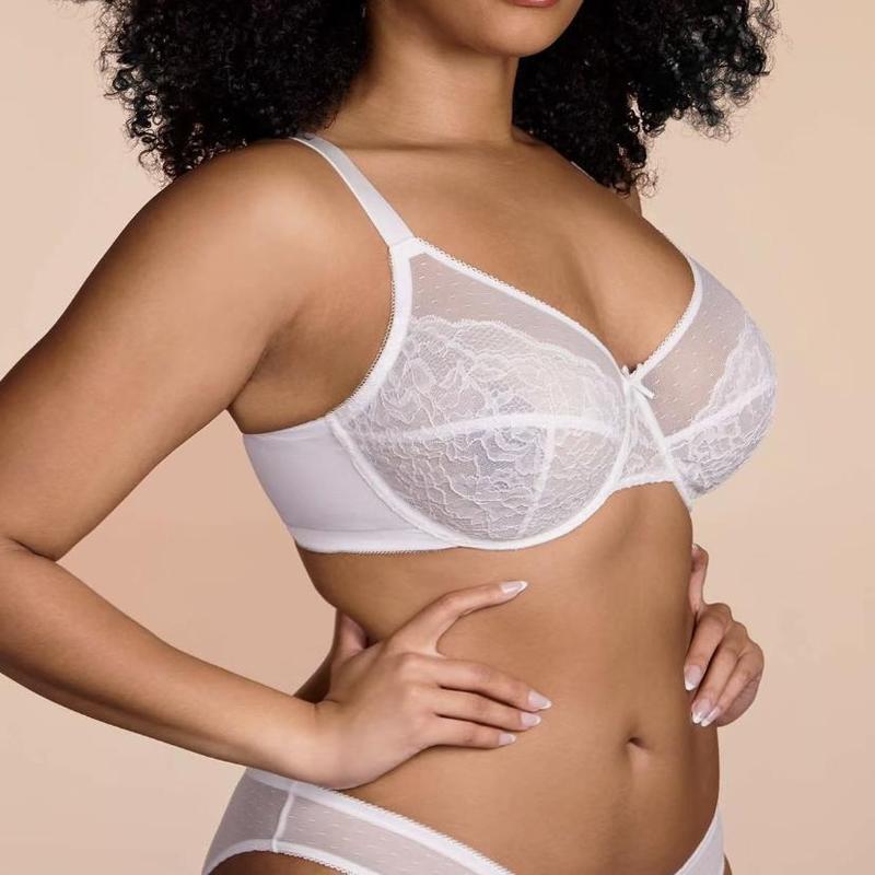 Plus size bra unpadded ultra-thin and comfortable, Unlined Breathable Lace Lightweight  bra,Support bra for Sagging Breas,With steel wire