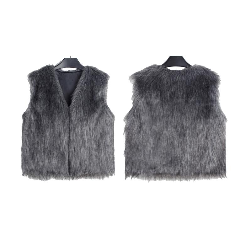 Women Faux Fur Vest, Sleeveless Open Front Solid Outwear Gilet for Casual Street