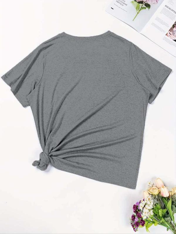  Book & Letter Print Round Neck Tee, Fashion Casual Crew Neck Short Sleeve T-Shirt for Daily Outdoor Wear, Women Tops for All Seasons