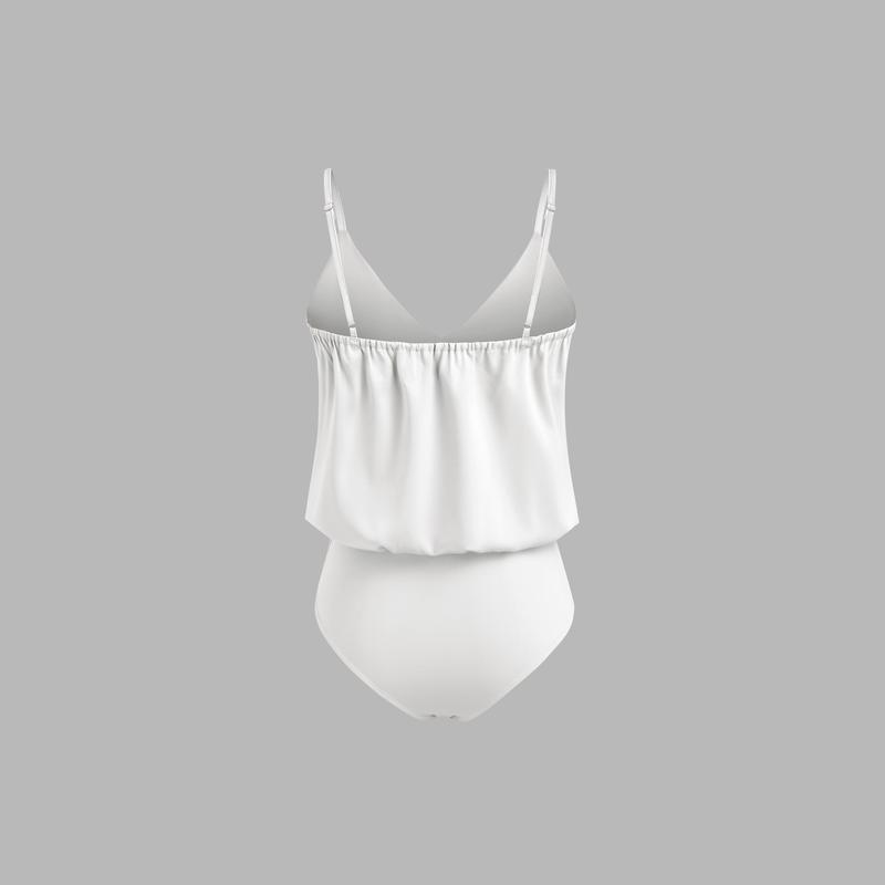 Cider [3 colors, size 2-10] Satin V-neck Solid Bodysuit