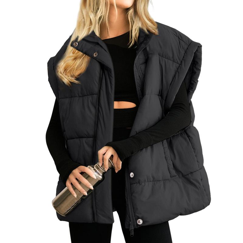 Hixiaohe Womens Casual Oversized Puffer Vest Stand Collar Full Zip Sleeveless Bubble Puffer Vest Quilted Padded Warm Coat Outwear