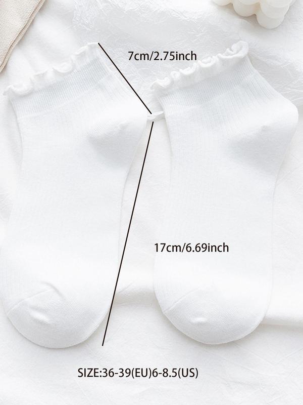 Women's 5 Pairs Solid Frill Trim Crew Socks, Casual Soft Comfy Breathable Socks for Spring & Summer, Women's Socks for Daily Wear