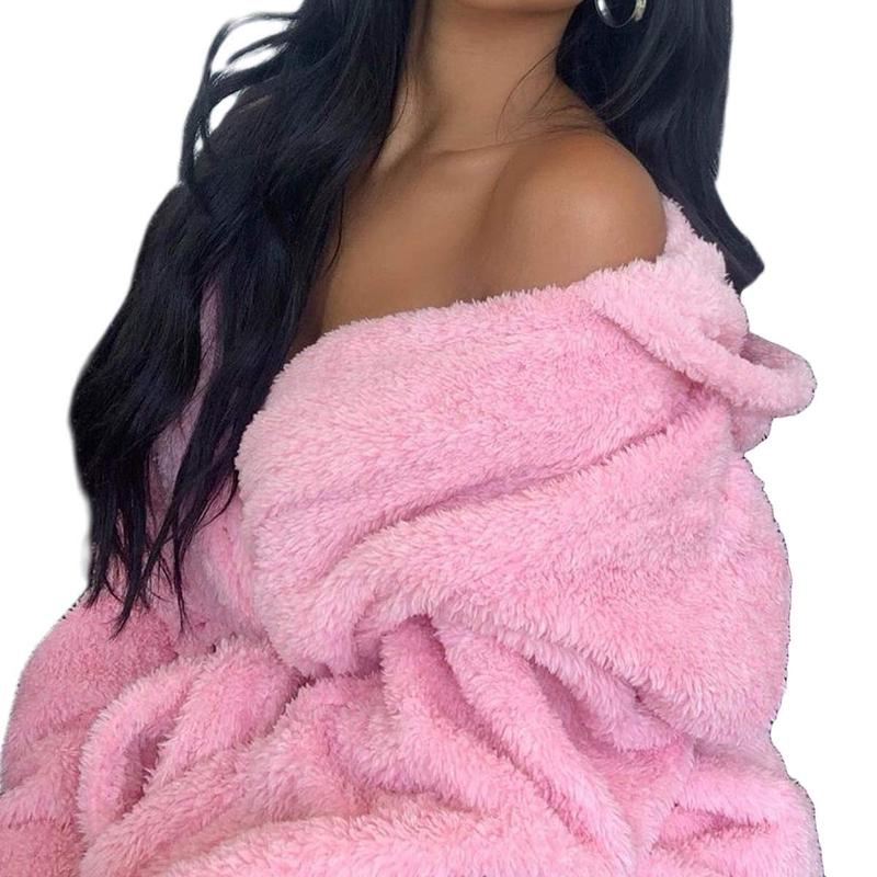 Women Winter Fleece Night Robe Plush Cute Animal Ears Hooded Nightgown Long Sleeve Lace-Up Bathrobe Pajamas Sleepwear