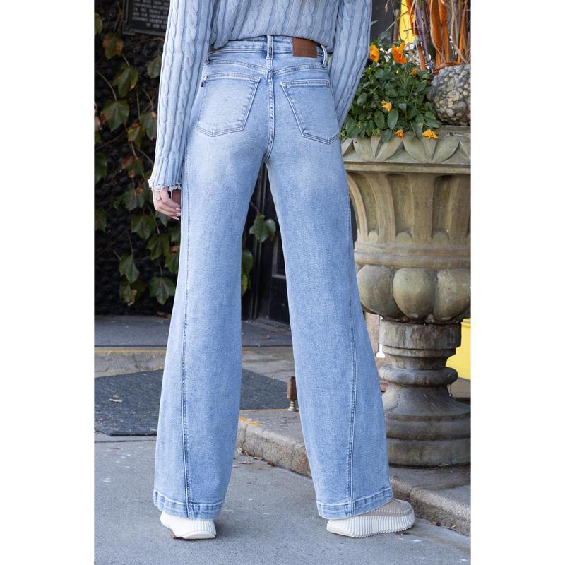 The Stevie from Judy Blue: High-Rise Side Seam Detail Retro Wide Denim Jean