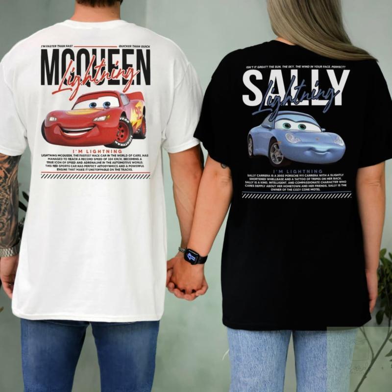 Vintage Cars Matching Shirt, Lightning Mcqueen and Sally Couple T-shirt, Limited McQueen T-Shirt, Couple Shirt, Couple Shirt Gifts, Cotton Fabric Relaxed Fit Chic Style