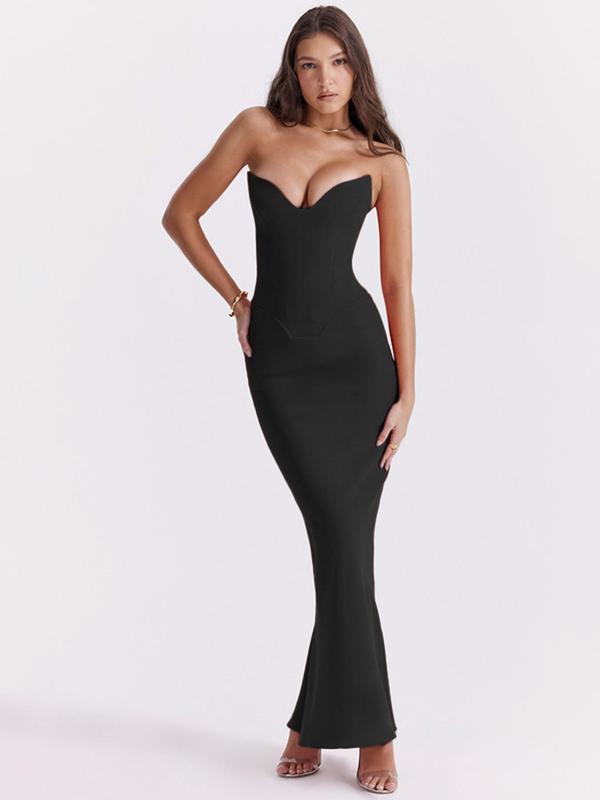 Women's Strapless Mermaid Evening Dress, Elegant Backless Split Hem Maxi Dress for Party & Banquet, Ladies' Clothes for All Seasons