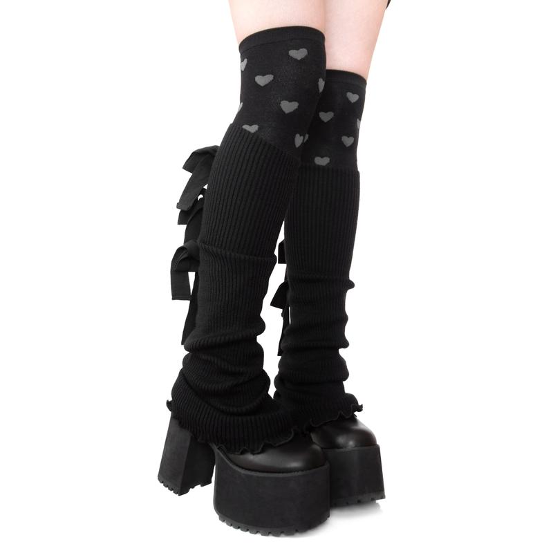 Women's Black Sugar Ribbon Leg Warmers - Soft and Comfortable - Cotton