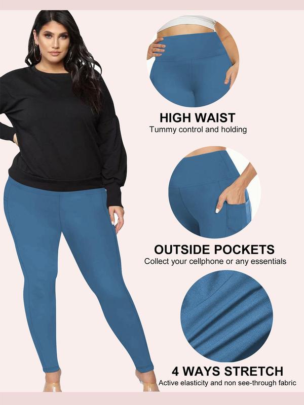  Solid High Waist Pocket Leggings, Casual Comfy Breathable Skinny Pants for Women, Women's Bottoms for Fall & Winter