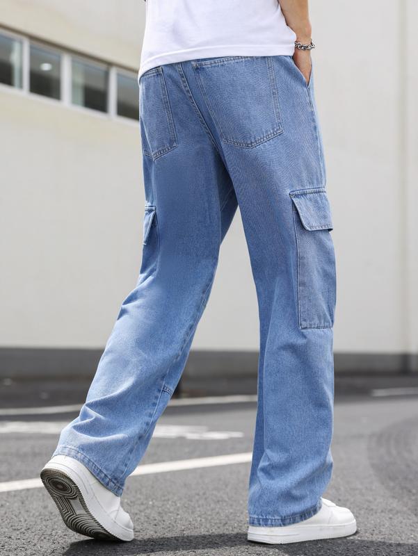 Casual Cargo Pants High Waist Straight Leg Denim Jeans with Pockets