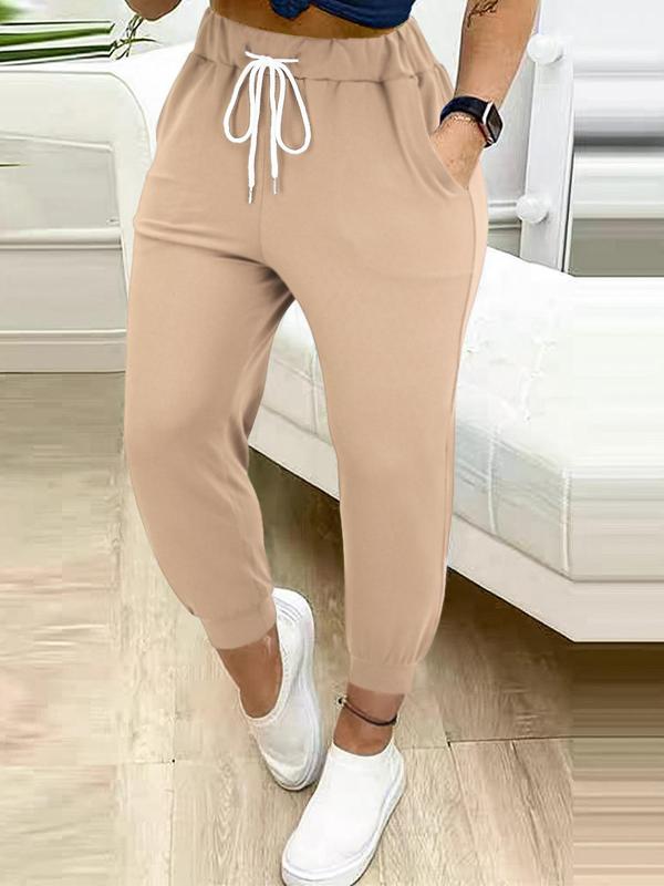 Women's Plain Drawstring Waist Jogger Pants, Comfort Womenswear for Lady, Casual Pocket High Waist Trousers for Daily Wear, Fall Clothes, Ladies Bottoms for All Seasons