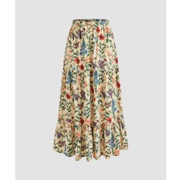 Cider [2 colors, size 2-26] Middle Waist Floral Maxi Skirt