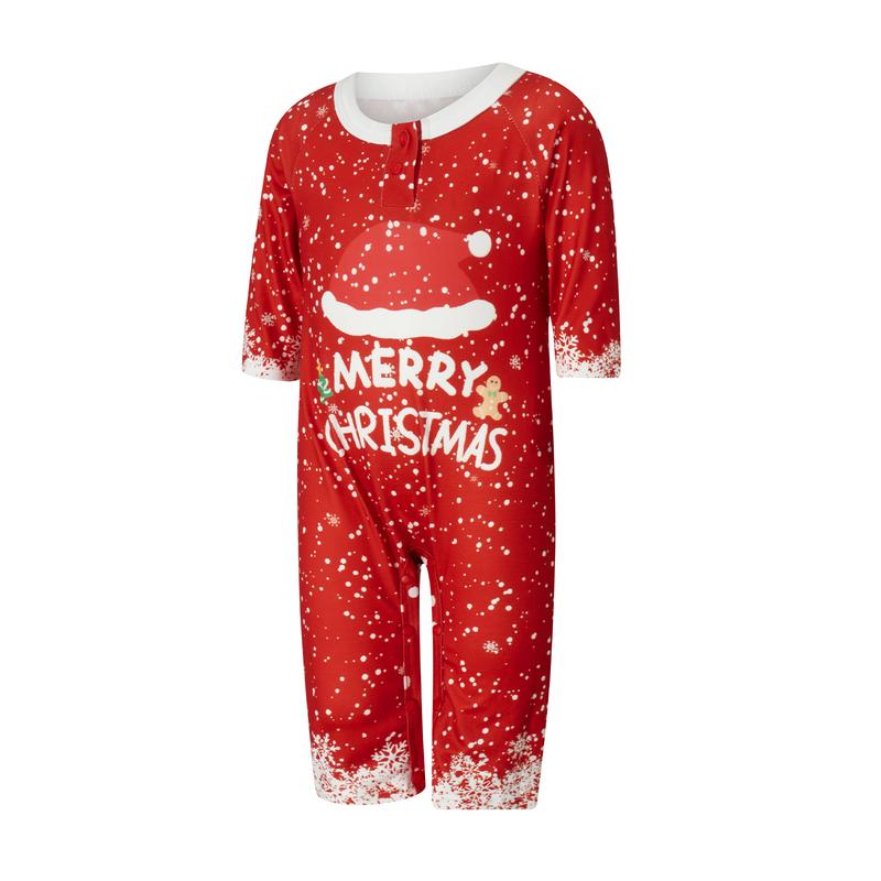 Red Christmas Family Pajamas Matching Set Letter Santa Hat Print Long Sleeve Tops and Elk Print Pants Sleepwear