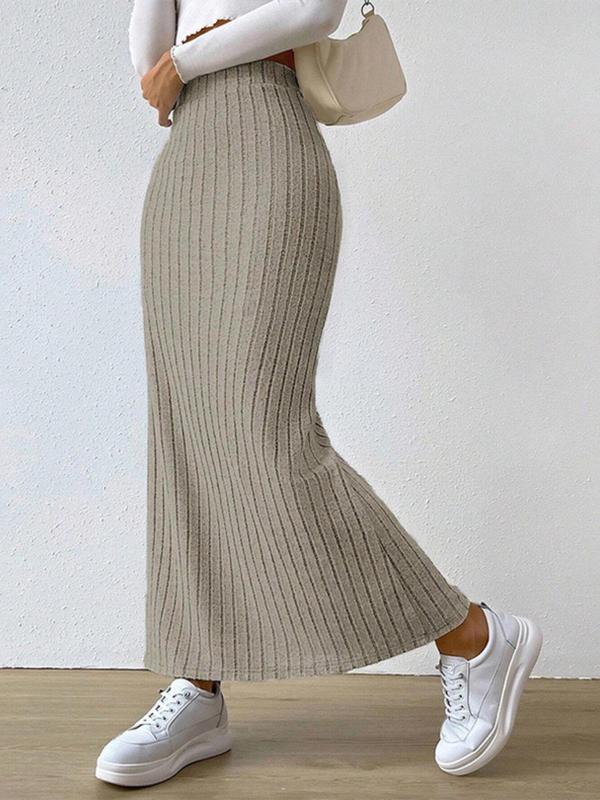 Women's Chic Minimalist Plain Split Thigh High Waist Bodycon Knitting Skirt, Lady Casual Comfy Long Skirt for Spring & Fall, Summer Skirts, Ladies Bottoms, Downtown Girl Clothes