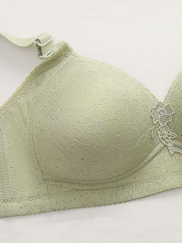 Women's Plain Floral Lace Wireless Bralette, Soft Comfy Breathable Push Up Bra for Daily Wear, Women's Lingerie for All Seasons