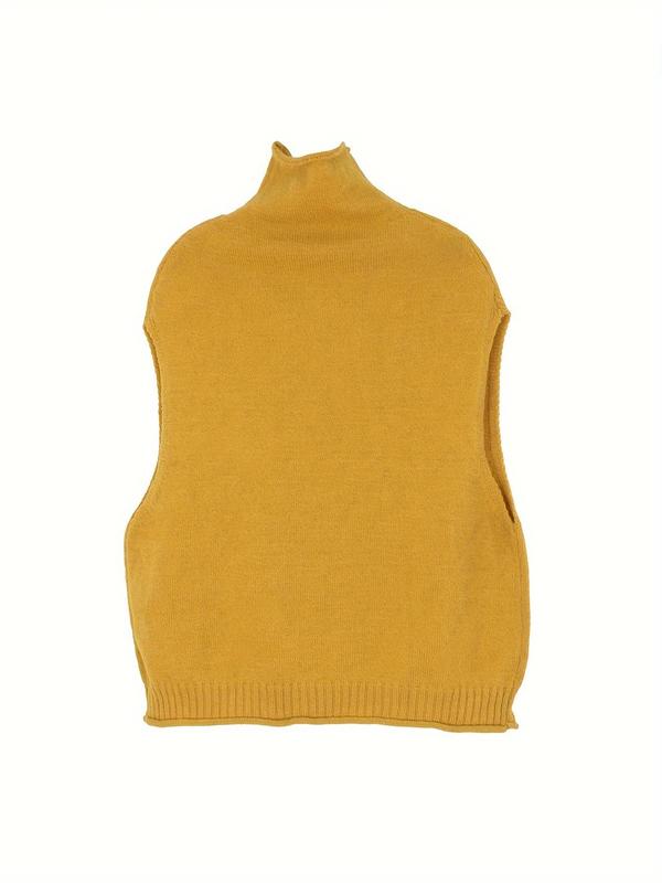 Women's Solid Button High Neck Sweater Vest, Casual Sleeveless Jumper Vest for Fall & Winter, Fashion Ladies' Knitwear for Daily Wear