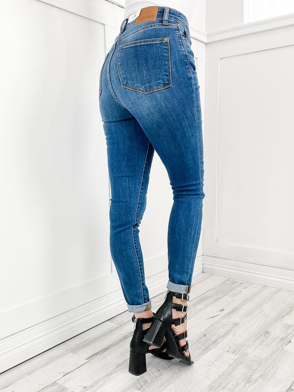 Judy Blue TESSA Hi-Rise Cuffed Hem No Distressing Skinny Denim Jeans