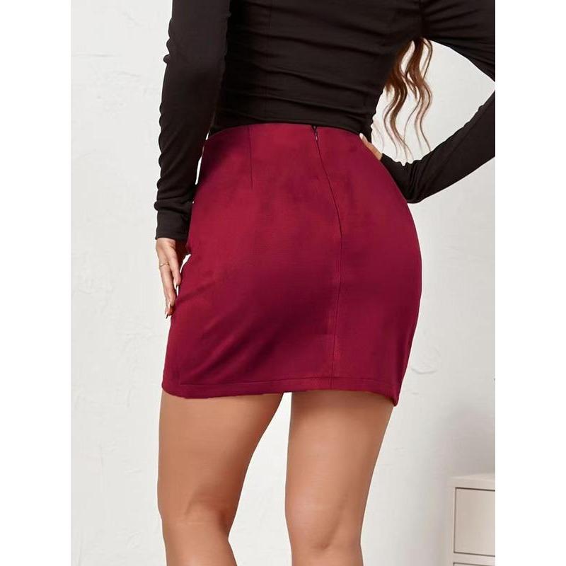 Women's Solid Ruched Wrap Bodycon Skirt, Fashion Girls Skirt, Casual High Waist Skirt for Daily Outdoor Wear, Women's Bottoms for Spring & Fall