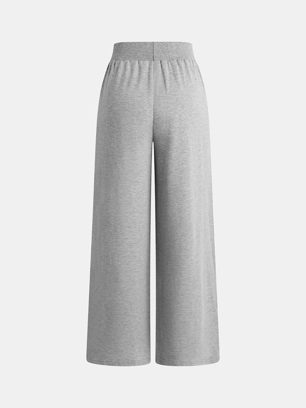 YOZY [4 colors] Pleated Letter Patched Wide Leg Pants  Casual Comfy Elastic High Waist Trousers, 2024 Women's Bottoms for All Seasons