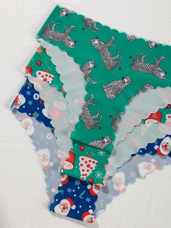 Women's Christmas Themed Printed Panty, Casual Comfy Breathable Knicker for Daily Wear, Ladies Underwear for All Seasons