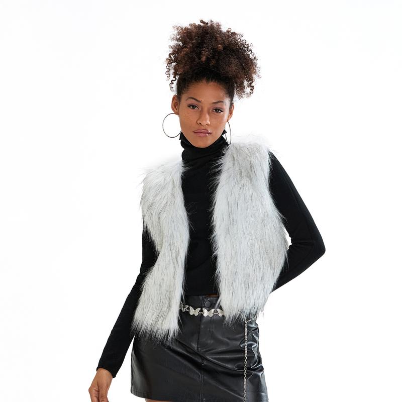 Women Faux Fur Vest, Sleeveless Open Front Solid Outwear Gilet for Casual Street