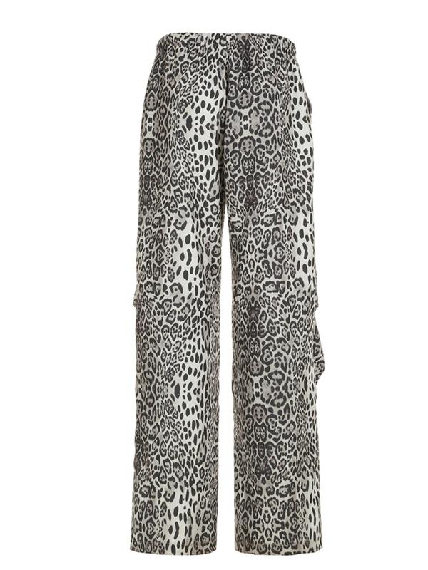 Women's Leopard Print Drawstring Waist Pants, Casual Pocket Straight Leg Trousers for Daily Wear, Ladies Bottoms for All Seasons