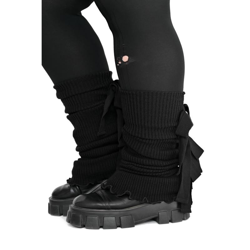 Women's Black Sugar Ribbon Leg Warmers - Soft and Comfortable - Cotton