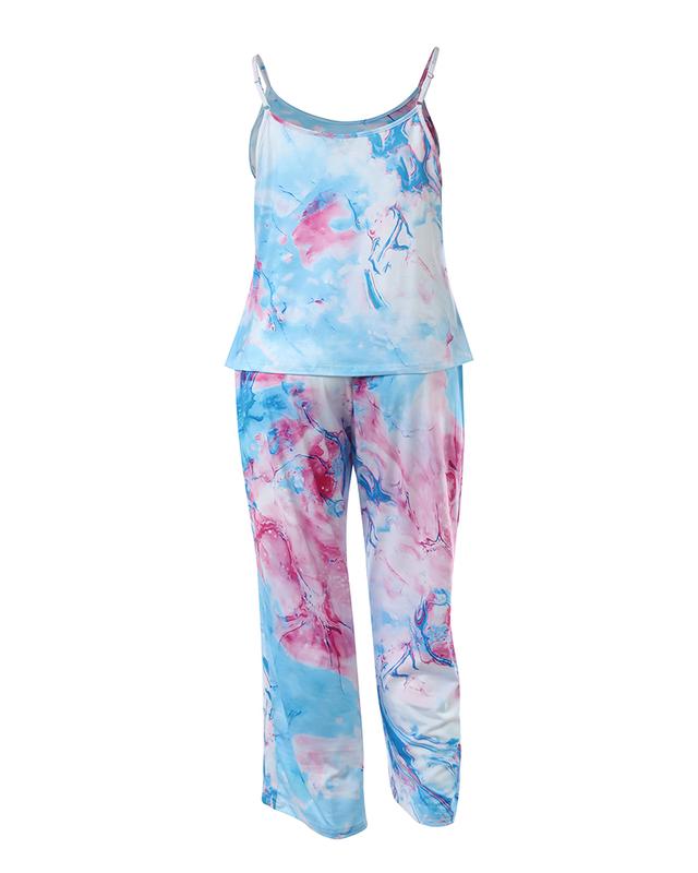 Plus Size Tie Dye Print Spaghetti Strap Pajamas Set comfy pajamaset cold wash multicolor2 Loungewear Nightwear