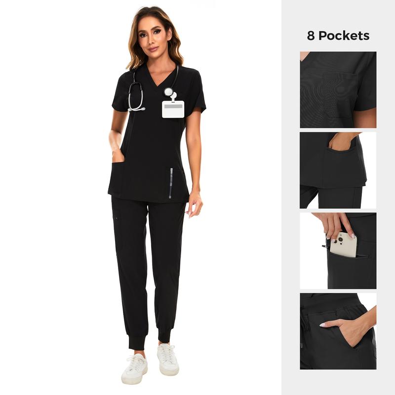 CozyFit Scrubs for Women Set - Stretch V-Neck Scrub Top & Jogger Pant with 8 Pockets Women's V-Neck