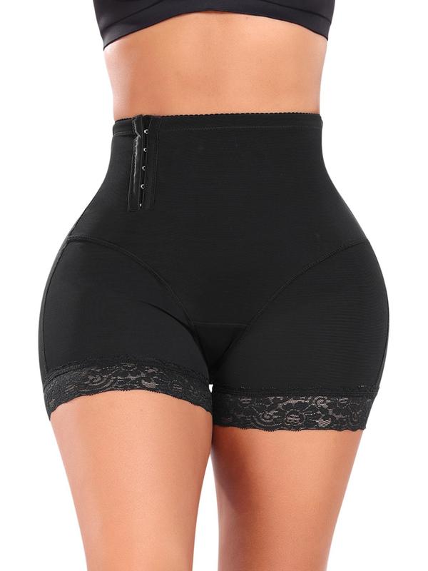 Women's High Waist Contrast Lace Shapewear Shorts, Body Shaper, Tummy Control Butt Lifting Adjustable Hook & Eye Closure Shaper, High Stretch Shapewear Bottoms for Daily Wear