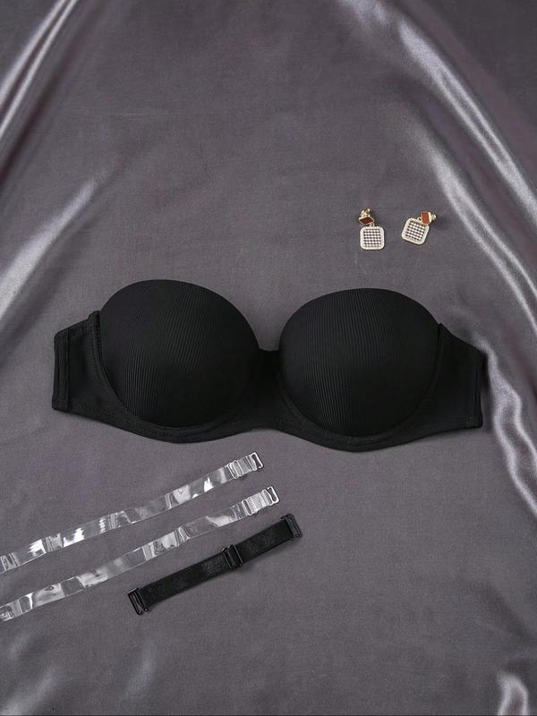 Women's Solid Color Push Up Strapless Bra, Soft Comfortable Breathable Lingerie for All Seasons