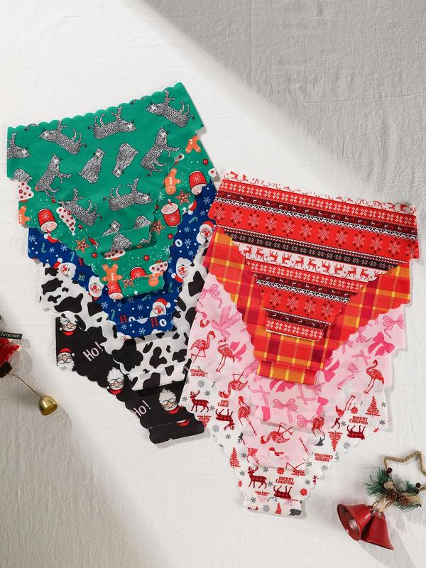 Women's Christmas Themed Printed Panty, Casual Comfy Breathable Knicker for Daily Wear, Ladies Underwear for All Seasons