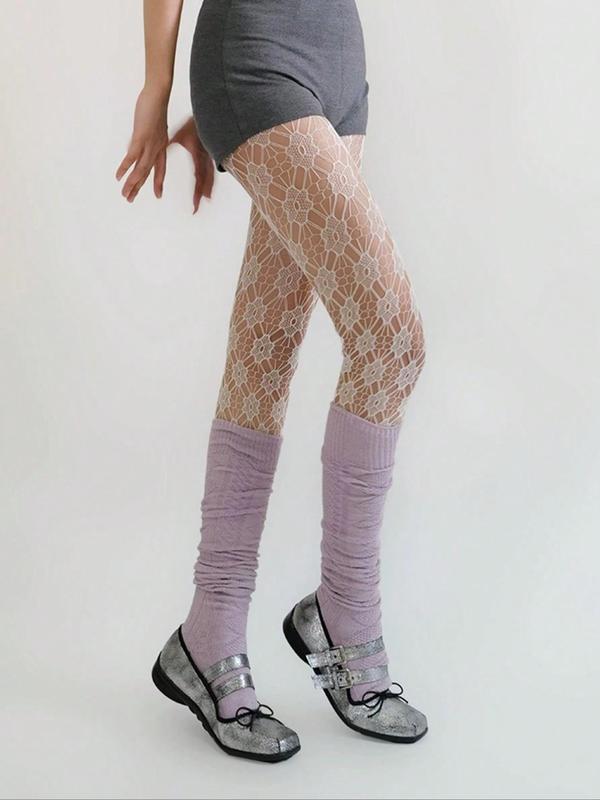 Women's Floral Lace Sheer Fishnet Tights, Y2k Style Hollow Out Pantyhose for Daily Wear, Ladies Stockings for All Seasons