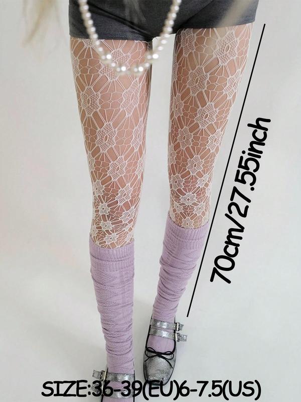 Women's Floral Lace Sheer Fishnet Tights, Y2k Style Hollow Out Pantyhose for Daily Wear, Ladies Stockings for All Seasons