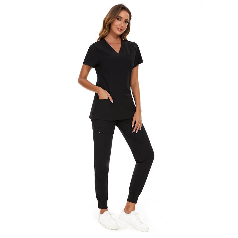 CozyFit Scrubs for Women Set - Stretch V-Neck Scrub Top & Jogger Pant with 8 Pockets Women's V-Neck