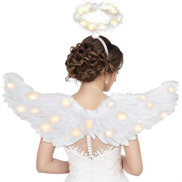 Angel Wings, Up Angel Wings and Halo, White Angel Wings Costume for Adult Women Halloween Xmas