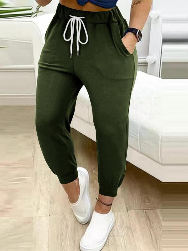 Women's Plain Drawstring Waist Jogger Pants, Comfort Womenswear for Lady, Casual Pocket High Waist Trousers for Daily Wear, Fall Clothes, Ladies Bottoms for All Seasons