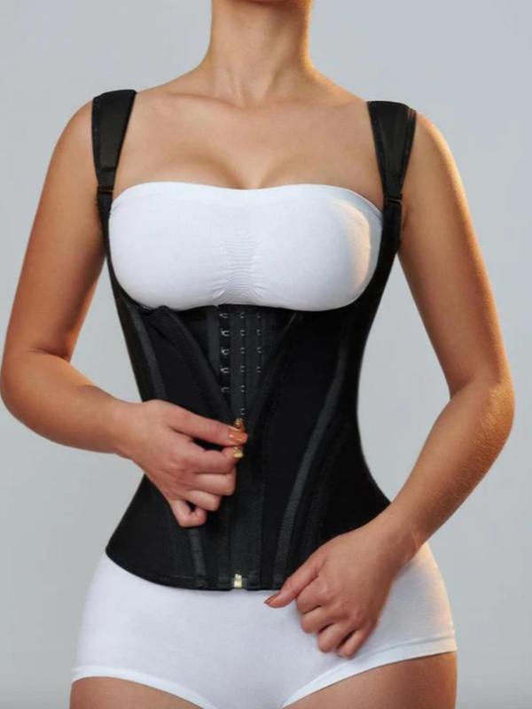 Women's Solid Color Backless Corset Shapewear Top, Adjustable Hook & Eye Closure Tummy Control Shaper, Women's Shapewear for Daily Wear