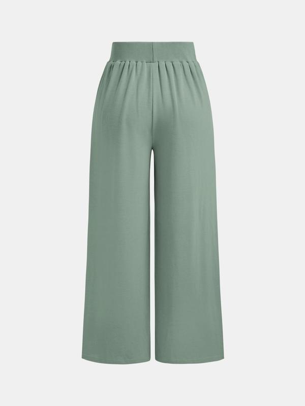 YOZY [4 colors] Pleated Letter Patched Wide Leg Pants  Casual Comfy Elastic High Waist Trousers, 2024 Women's Bottoms for All Seasons