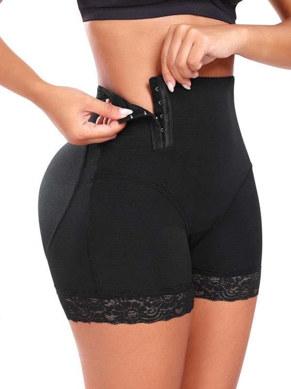 Women's High Waist Contrast Lace Shapewear Shorts, Body Shaper, Tummy Control Butt Lifting Adjustable Hook & Eye Closure Shaper, High Stretch Shapewear Bottoms for Daily Wear