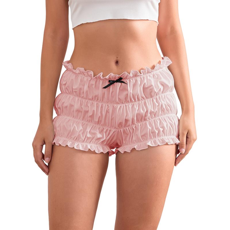 Women Ruffles Shorts Kawaii 3D Bow Lettuce Trim Elastic Waist Tiered Bloomers Shorts Cottage Y2K Aesthetic Retro Pettipants