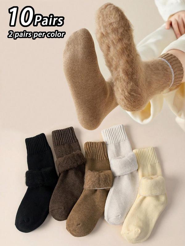 Women's Solid Thermal Lined Mid-calf Socks, Casual Soft Comfy Breathable Socks for Fall & Winter, Women's Socks for Daily Wear